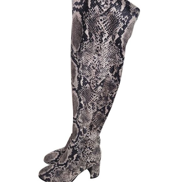 MARC FISHER Boots Womens 6 Black Snake Print Darton Over The Knee‎ Shoes Heeled - Picture 6 of 12